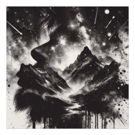 Människprofil för dubbla med bergsområde fototryck