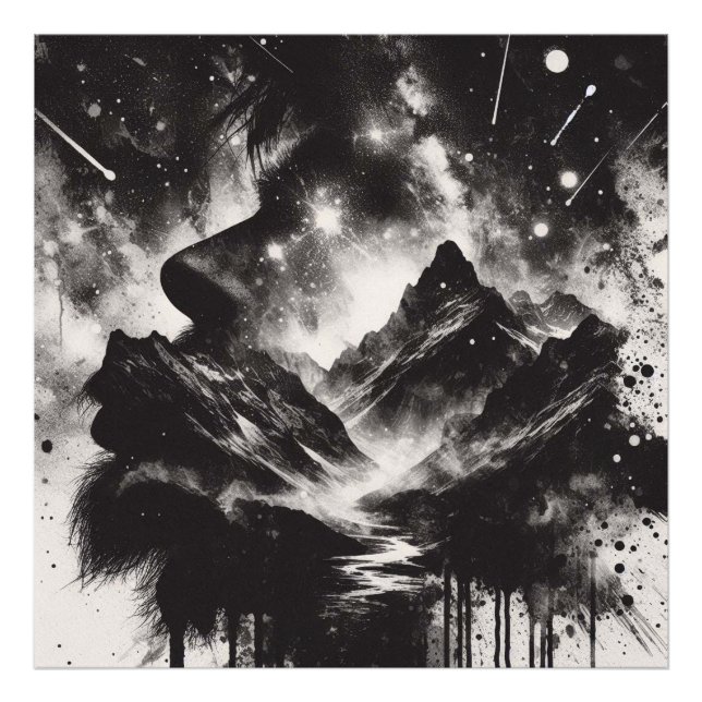 Människprofil för dubbla med bergsområde fototryck (Framsidan)