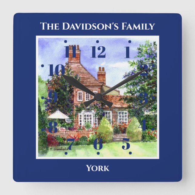 Manor House Heslington York England Blue Fyrkantig Klocka (Framsida)