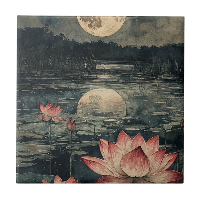 Månpiskad Lotus-sjö (4) Kakelplatta (Framsidan)