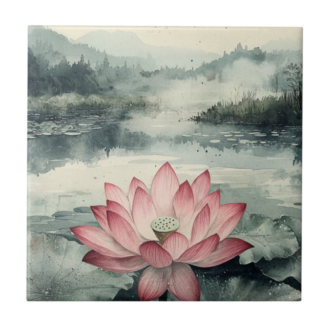 Månpiskad Lotus-sjö (9) Kakelplatta (Framsidan)