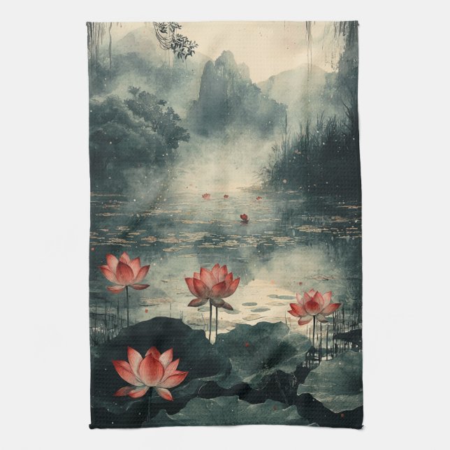 Månpromenerande Lotus-sjö (2) Kökshandduk (Vertikal)