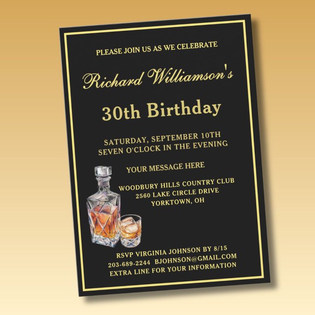 Mäns 30-års födelsedagsfest Klassisk svart guld Inbjudningar (Skapare uppladdad)