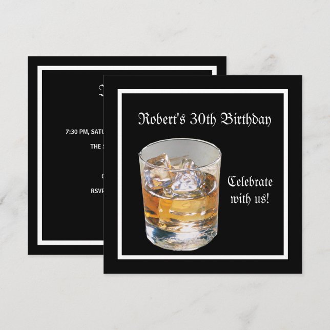 Mans 30års födelsedag Party Black Silver Drinks Inbjudningar (Fram/baksida)