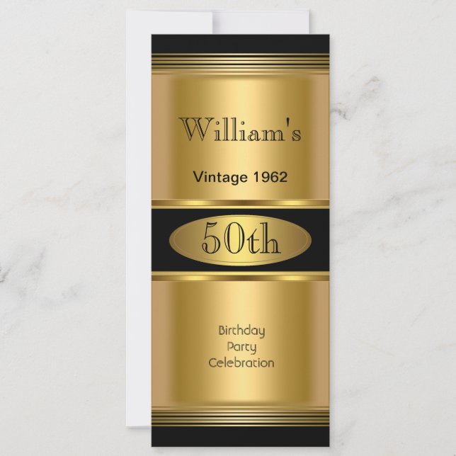 Mäns 50-års födelsedagsfest Guld Svart Vintage Inbjudningar (Framsida)