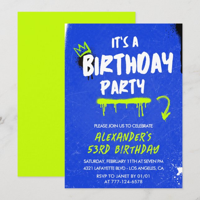 Mans 53-års inbjudningar Graffiti Sprayfärg (Fram/baksida)