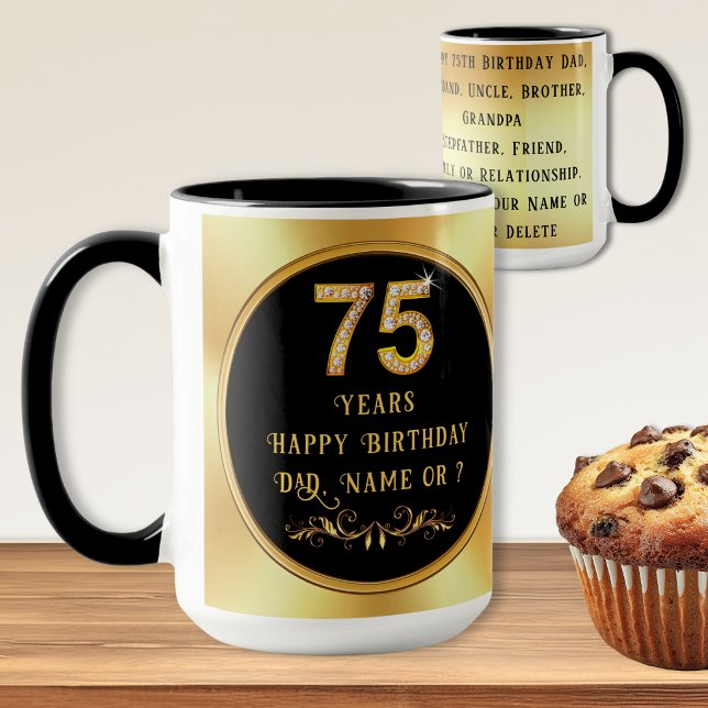 Mans 75-årspresenter. 75-års födelsedagsmuggar mugg (Gifts for man's 75th birthday. Good 75th birthday gift ideas for men, grandpa, brother or uncle.)