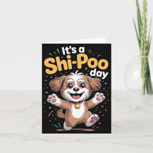 Mans A Shi Poo Day Rolig Söt Poodle Mix Designer Kort