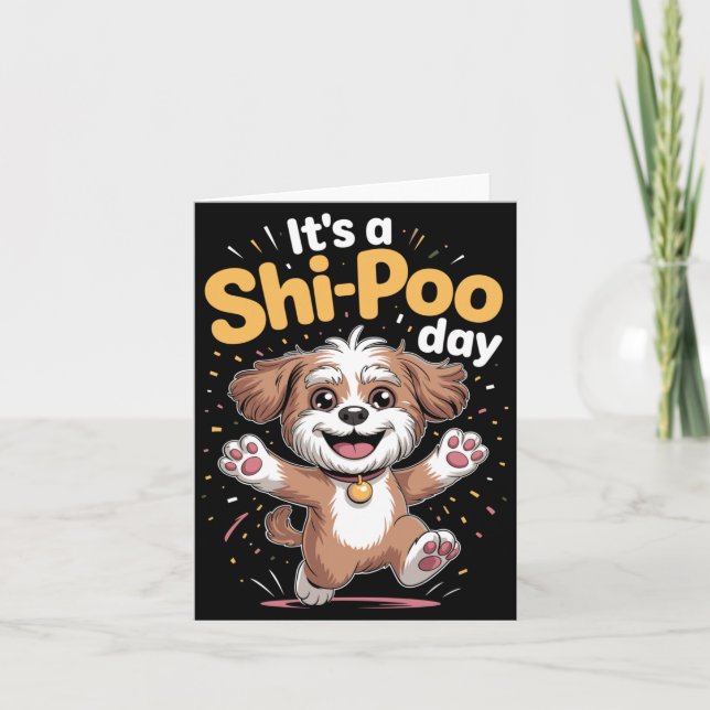 Mans A Shi Poo Day Rolig Söt Poodle Mix Designer Kort (Framsida)