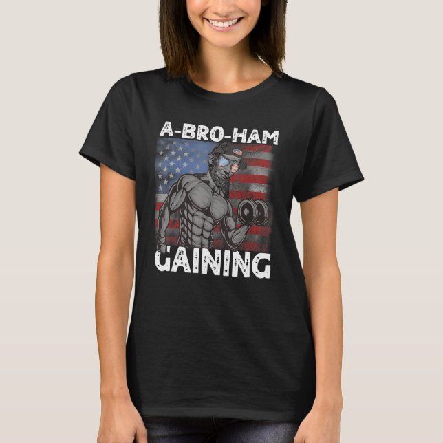 Mäns ABroham Gaining Lincoln Tyngdlyftning 4:e jul T Shirt (Framsida)
