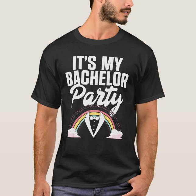 Mans äktenskap regnbåge brudgum bröllop män ungkar t shirt (Framsida)