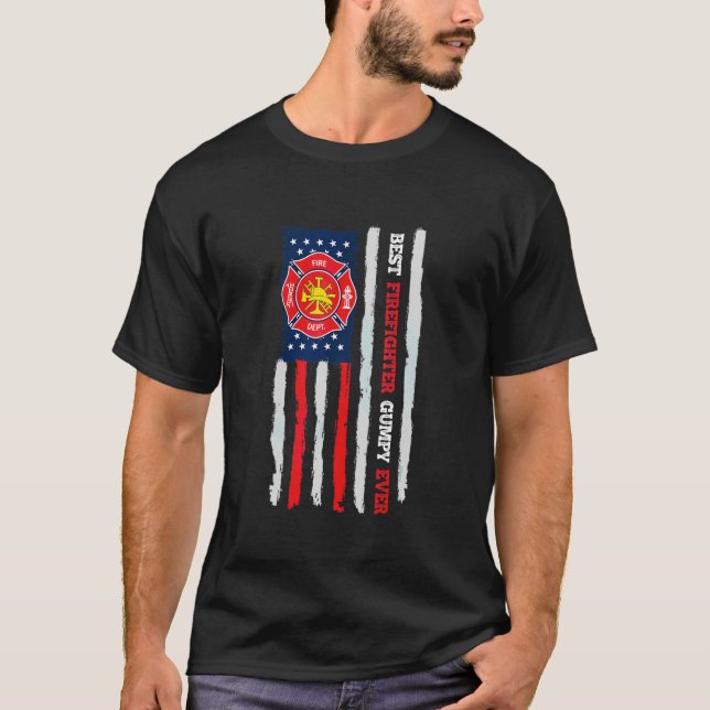 Mäns Bästa Brandman Gumpy Någonsin Oss Flagga Bran T Shirt (Framsida)