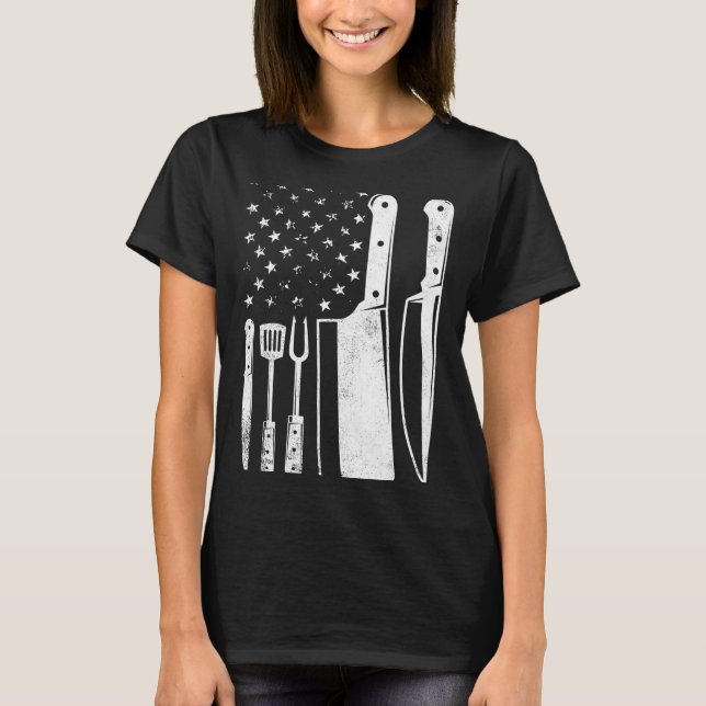 Mäns BBQ USA flag patriotisk fjärde juli master T Shirt (Framsida)