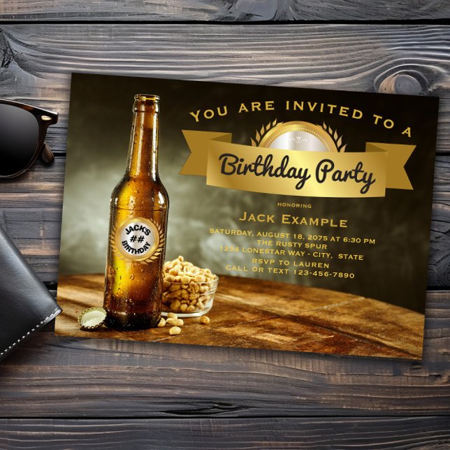 Mans Beed any Number-Födelsedagsfest Inbjudningar (Beer any birthday and event invitation. All text font and wording can be changed for your event.)
