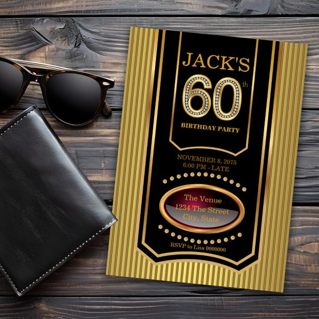 Mans Black Gold 60-årsfest Inbjudningar (Mans black gold 60th birthday invitation. Message us if you need a different number for your event.)