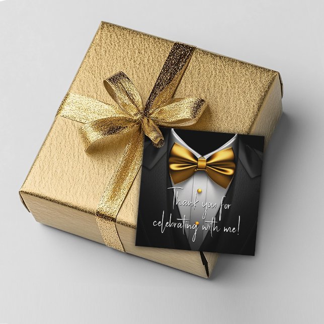 Mans Black Gold Födelsedag  Gåvor Etiketter (Men's black and gold favor tags. Add your text, logo, photo, etc., to personalize these classy tags.)