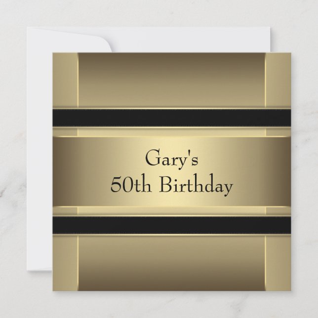 Mans Black Guld 50:e Födelsedagsfesten Inbjudningar (Framsida)