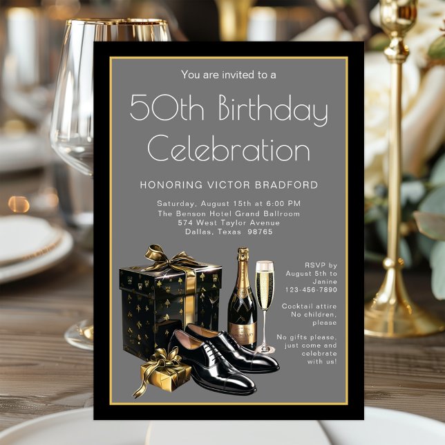 Mäns Black Tie Formella Födelsedagsfirande Inbjudningar (Any event, all occasion invitation. Simply add your details, wording, font style, etc.)