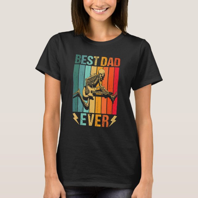 Mäns coola skelett spelar elgitarrspelare  t shirt (Framsida)