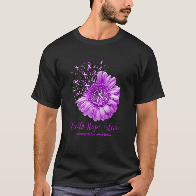 Mans Daisy Flower Faith Hope Kärlek Fibromyalgia A T Shirt (Framsida)