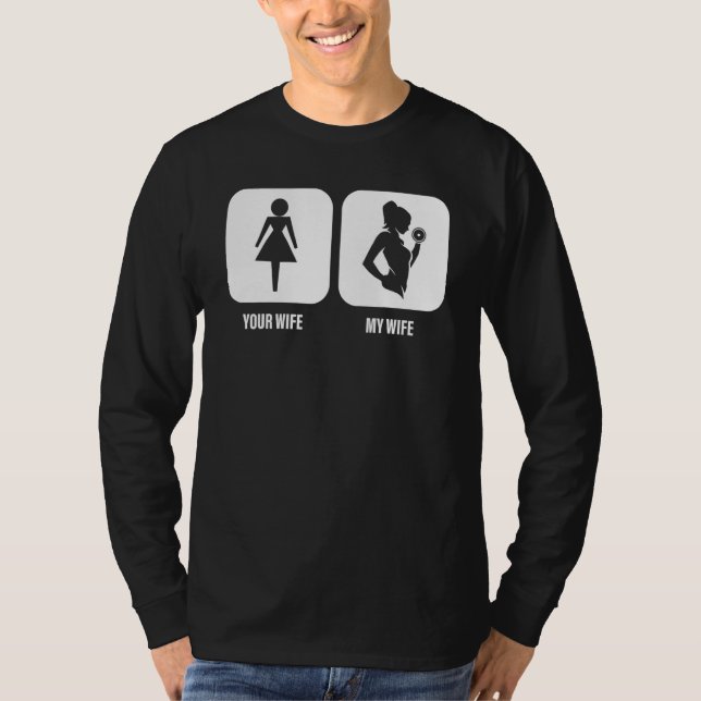 Mäns Din fru Min fru Tyngdlyftning Bodybuilder K T Shirt (Framsida)