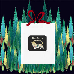 Mans Evige Vän Guld Hund Folk Art Dekorativ  Fyrkantigt Klistermärke