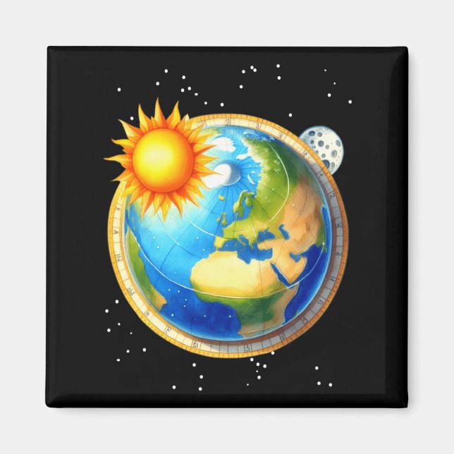 Mäns Flat Earth Society Roligt Konspiration Utrymm Magnet (Framsidan)