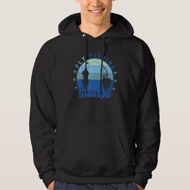 Mäns flugfiske Farfar Fiskare Pappa 3 Hoodie (Framsida)