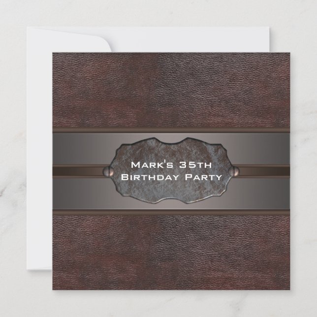 Mans födelsedagsfest Brun Läder Inbjudningar (Framsida)