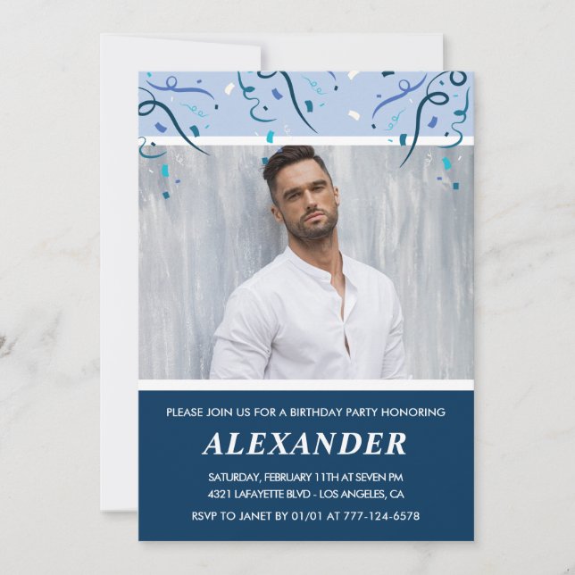 Mans Foto Navyblå 46-års inbjudningskort  (Framsida)