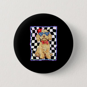 Mans goldendoodle 4 juli patriotisk gyllene knapp