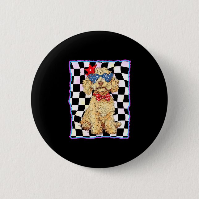 Mans goldendoodle 4 juli patriotisk gyllene knapp (Framsida)