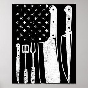 Mäns grill USA flag patriotisk fjärde juli mästare Poster