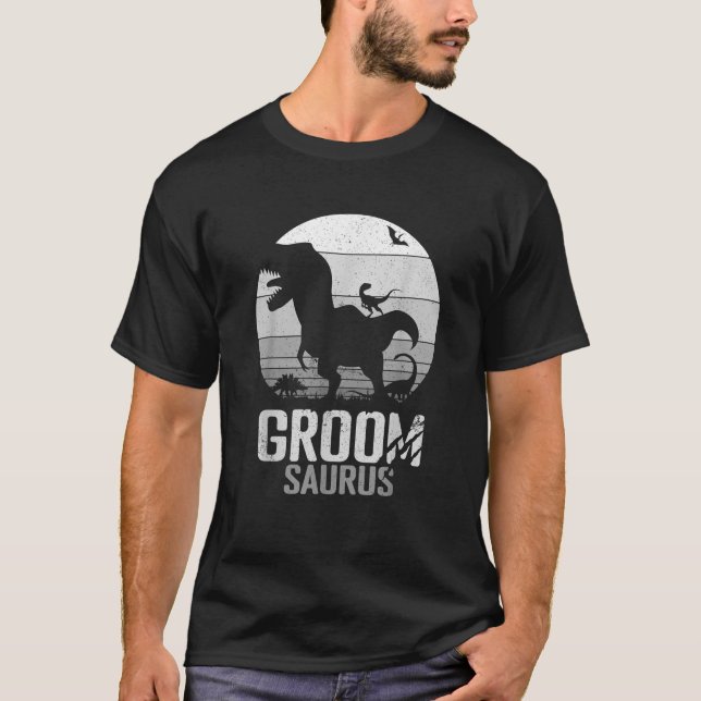 Mäns Groomsaurus Dinosaur Groom Saurus Bröllop Mon T Shirt (Framsida)