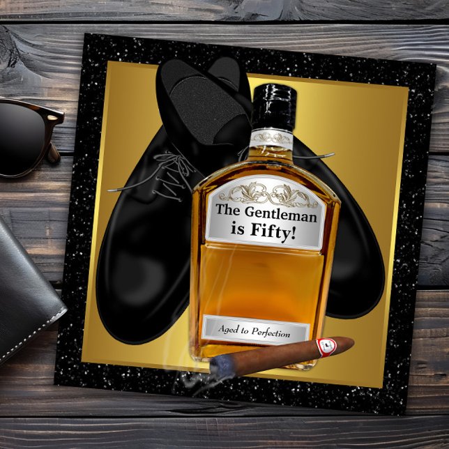 Mans Guld Åldras till Perfection-Födelsedagsfest Inbjudningar (Mans whiskey and cigar birthday invitation. All text can be changed as needed for your event.)