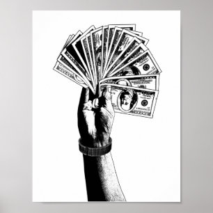 Mans hand Holding 100 dollarns penningkonst Poster