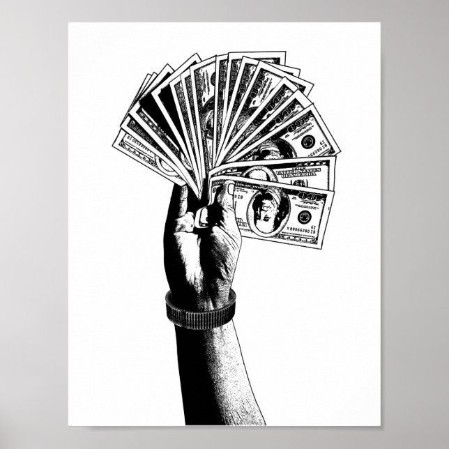 Mans hand Holding 100 dollarns penningkonst Poster (Framsidan)