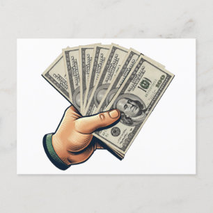Mans hand Holding 100 dollarns penningkonst Vykort