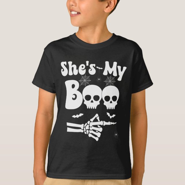 Mans hon är boo skelett par matchande par t shirt (Framsida)