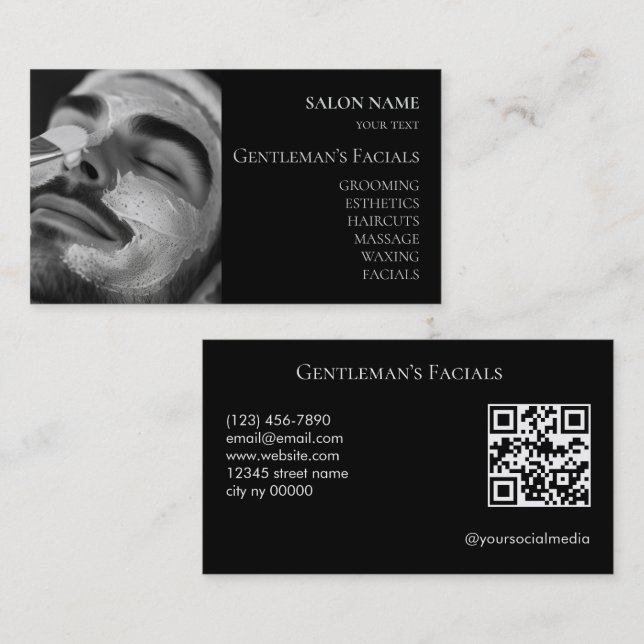 Mans hudvård ansiktsbehandlingar QR-kod Visitkort (Fram/baksida)