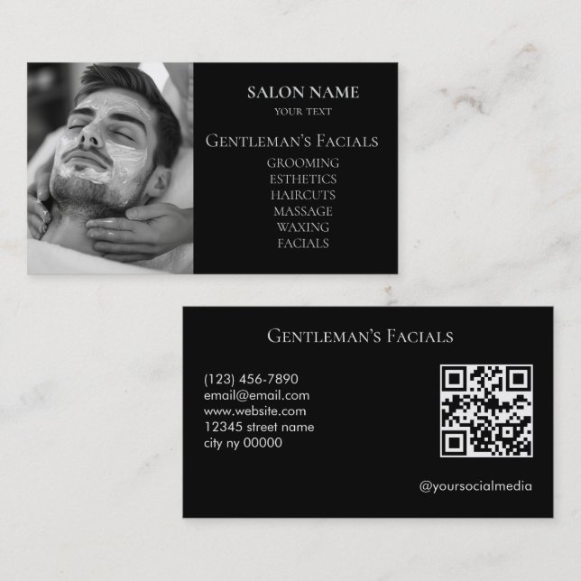 Mans hudvård ansiktsbehandlingar QR-kod Visitkort (Fram/baksida)