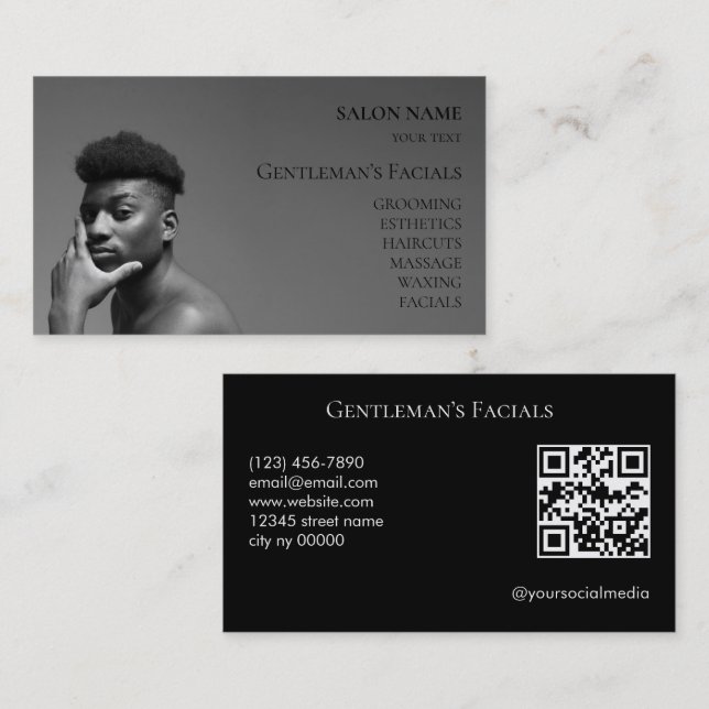 Mans Hudvård ansiktsbehandlingar QR-kod Visitkort (Fram/baksida)