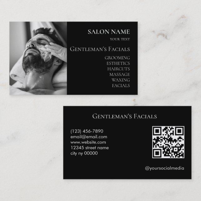 Mans hudvård ansiktsbehandlingar QR-kod Visitkort (Fram/baksida)