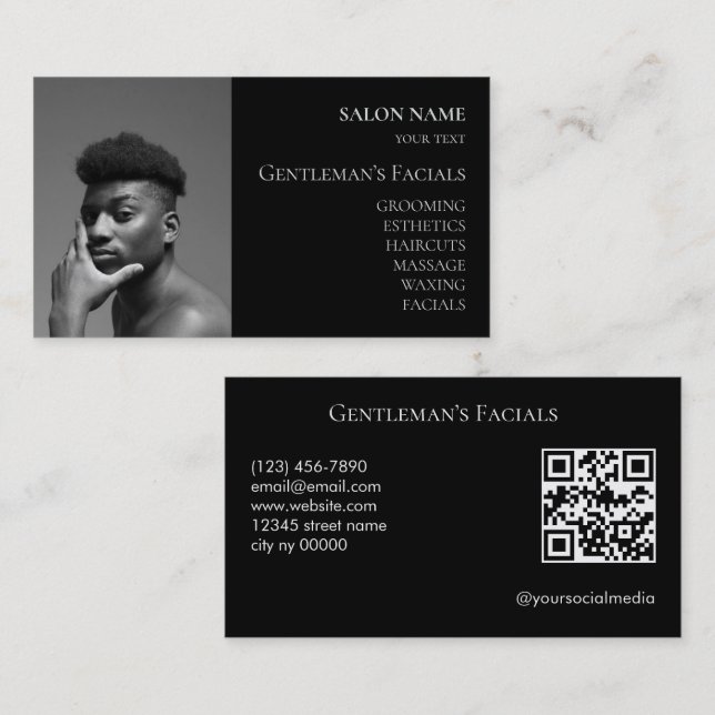 Mans hudvård ansiktsbehandlingar QR-kod Visitkort (Fram/baksida)