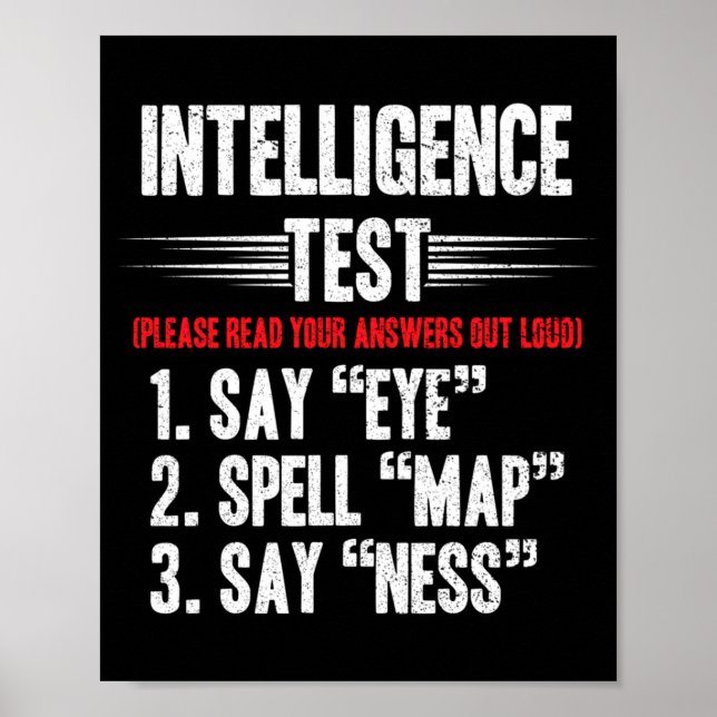 Mäns intelligens test säger Eye M A P Ness skämt Poster (Framsidan)