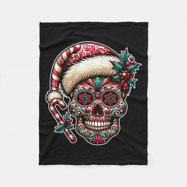 Mäns jul socker dödskalle jultomte hatt dag för fleecefilt (Framsidan)