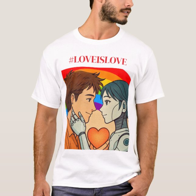 Mäns kärlek är kärlek människa-robotpar t-shirt (Framsida)