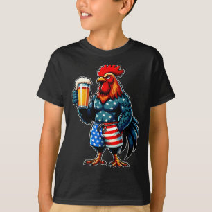 Mans kyckling hållande öl usa flagga patriotisk 4e t shirt