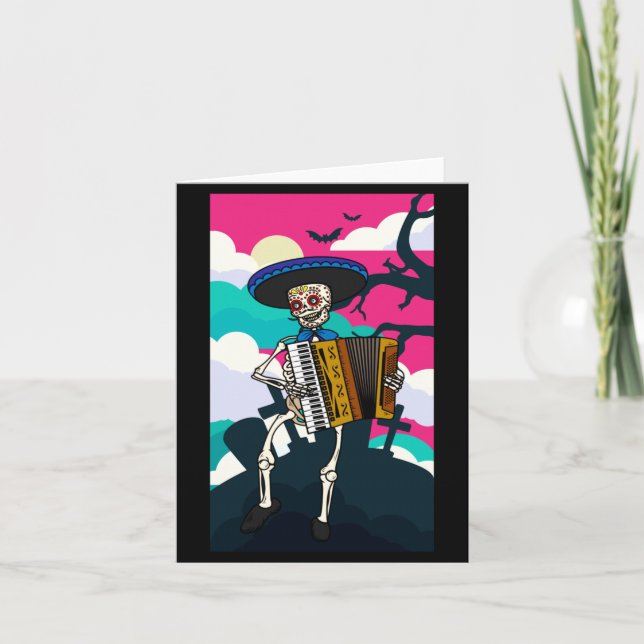 Mans Mariachi Spelande Skelett Dag Av Kort (Framsida)