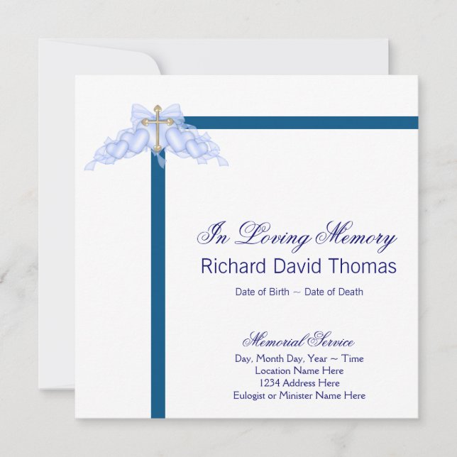 Mans Marinblå Sorgkort Inbjudningar (Framsida)